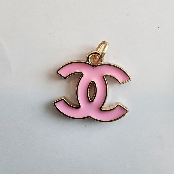 CHANEL Authentic Stamped Pink and Gold Logo Charm - Picture 1 of 4